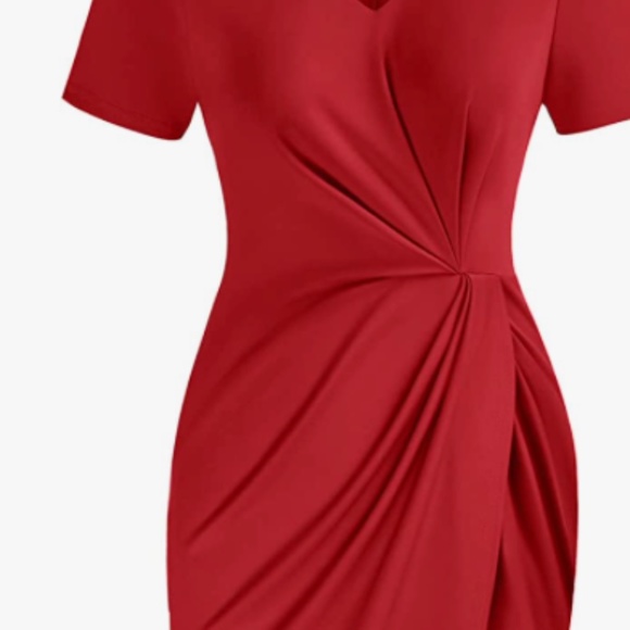 🆕V Neck Dress Waist Ruched Tulip Hem Split Mini Bodycon Dress - Picture 10 of 12